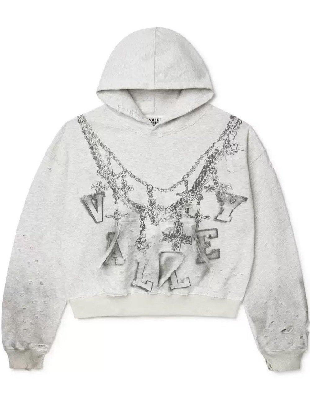 White Distressed Cropped Hoodie Sweater
